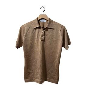 Montagut Paris Taupe Brown Cut-out Mesh Golf Casual Short Sleeve Top Medium